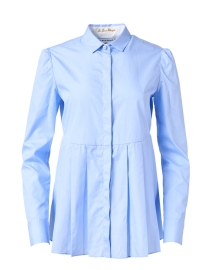 Product image thumbnail - Le Sarte Pettegole - Blue Cotton Pleated Peplum Shirt