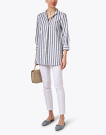 Look image thumbnail - Piazza Sempione - Blue and White Striped Cotton Linen Shirt