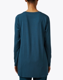 Back image thumbnail - Eileen Fisher - Teal Jersey Knit Tunic Top