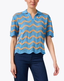 Front image thumbnail - Odeeh - Himmelblau Blue Wave Knit Polo Top