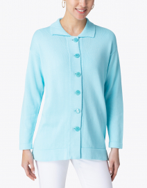 Front image thumbnail - Leggiadro - Light Turquoise Cotton Knit Cardigan