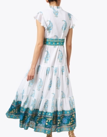 Back image thumbnail - Oliphant - White and Turquoise Print Cotton Shirt Dress