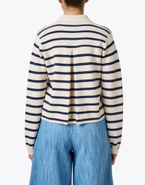 Back image thumbnail - Repeat Cashmere - Ivory and Navy Striped Cotton Cardigan