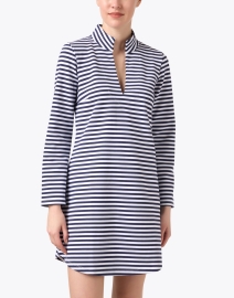 Front image thumbnail - Sail to Sable - Navy and White Striped Dress