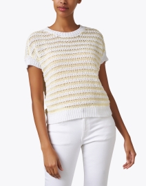 Front image thumbnail - Peserico - White and Yellow Striped Sweater