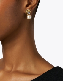 Look image thumbnail - Oscar de la Renta - Gold Crystal and Pearl Drop Earrings