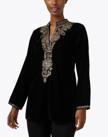 Front image thumbnail - Bella Tu - Hyderbad Black and Gold Embroidered Velvet Tunic Top