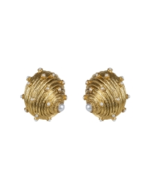 Product image thumbnail - Oscar de la Renta - Gold Shell and Pearl Earrings