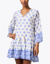 Front image thumbnail - Bell - Summer Blue and White Print Dress