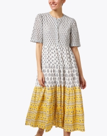 Front image thumbnail - Ro's Garden - Daphne Blue and Yellow Print Dress