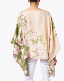 Back image thumbnail - Rani Arabella - Pink Floral Print Cashmere Silk Poncho