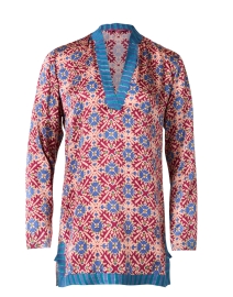 Eli Red and Blue Multi Print Satin Top