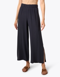 Front image thumbnail - Eileen Fisher - Navy Silk Georgette Crepe Ankle Pant