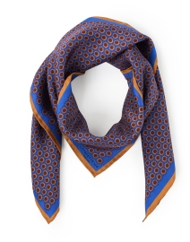 Product image thumbnail - Lafayette 148 New York - Bohemia Blue and Orange Bloom Print Silk Scarf