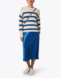 Look image thumbnail - White + Warren - Blue and Cream Striped Sweater