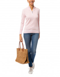Oleander Pink Quarter Zip Cotton Sweater