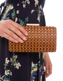 Thelma Cognac Leather Woven Clutch