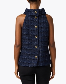 Back image thumbnail - Sail to Sable - Navy Sparkle Tweed Cowl Neck Top