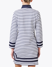 Back image thumbnail - Sail to Sable - Navy and White Striped French Terry Tunic Dress