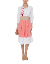 Elenat White and Pink Flamingo Shirt Dress