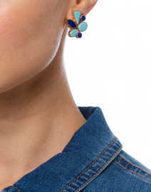 Turquoise and Lapis Cluster Clip-On Earring