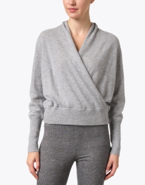 Front image thumbnail - Repeat Cashmere - Grey Cashmere Faux Wrap Sweater