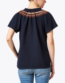 Back image thumbnail - Figue - Rose Navy Embroidered Cotton Top