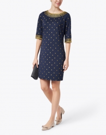 Look image thumbnail - Gretchen Scott - Navy and Gold Embroidered Jersey Dress