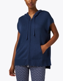 Front image thumbnail - Repeat Cashmere - Navy Zip Front Cardigan