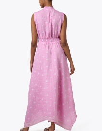 Back image thumbnail - Temptation Positano - Giugno Pink Embroidered Linen Dress