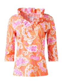 Gretchen Scott - Orange and Pink Print Ruffle Neck Top