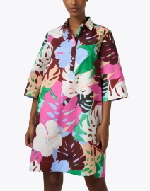 Front image thumbnail - Sara Roka - Jackalyn Multi Tropical Print Shirt Dress