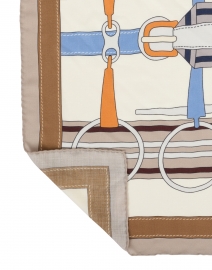 Rani Arabella - Beige and Orange Saddle Printed Silk Cashmere Scarf 