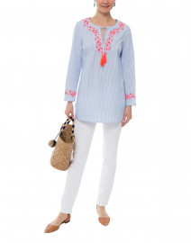 Blue and White Striped Embroidered Tunic