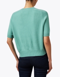 Back image thumbnail - Allude - Turquoise Cashmere Short Sleeve Sweater