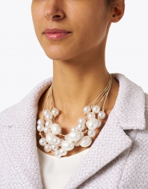 Deborah Grivas - Pearl Cluster and Leather Necklace 