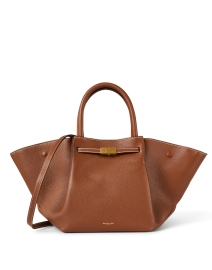 New York Brown Contrast Stitch Leather Tote