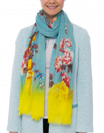 Aqua and Yellow Floral Scarf