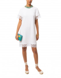 White Crepe Dress with Lace Trim