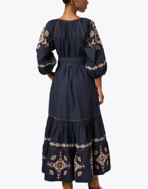 Back image thumbnail - Figue - Johanna Navy Embroidered Cotton Dress