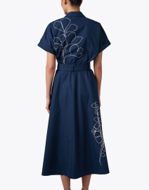 Back image thumbnail - Lafayette 148 New York - Upland Blue Embroidered Shirt Dress