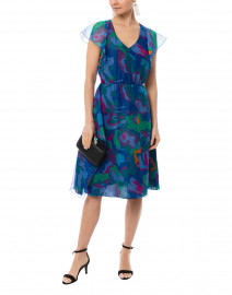 Blue Abstract Floral Printed Silk Dress