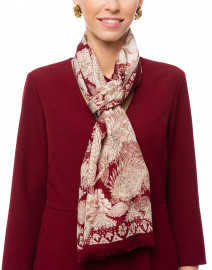 Risiko Burgundy Floral Wool, Silk and Cashmere Scarf