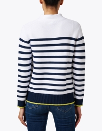Back image thumbnail - Kinross - White and Navy Stripe Garter Stitch Cotton Sweater