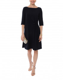 Navy Cady Dress with Side Ruching Detail