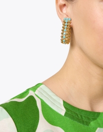 Look image thumbnail - Kenneth Jay Lane - Gold and Turquoise Drop Clip Hoop Earrings
