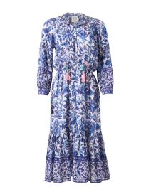 Court Blue Print Cotton Silk Dress
