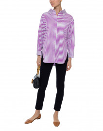 Violet and White Striped Button Down Cotton Shirt