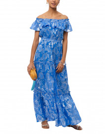 Milani Blue Floral Silk Chiffon Maxi Dress