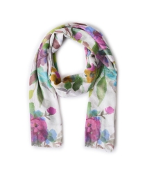 Product image thumbnail - Kinross - Multi Floral Print Silk Cashmere Scarf